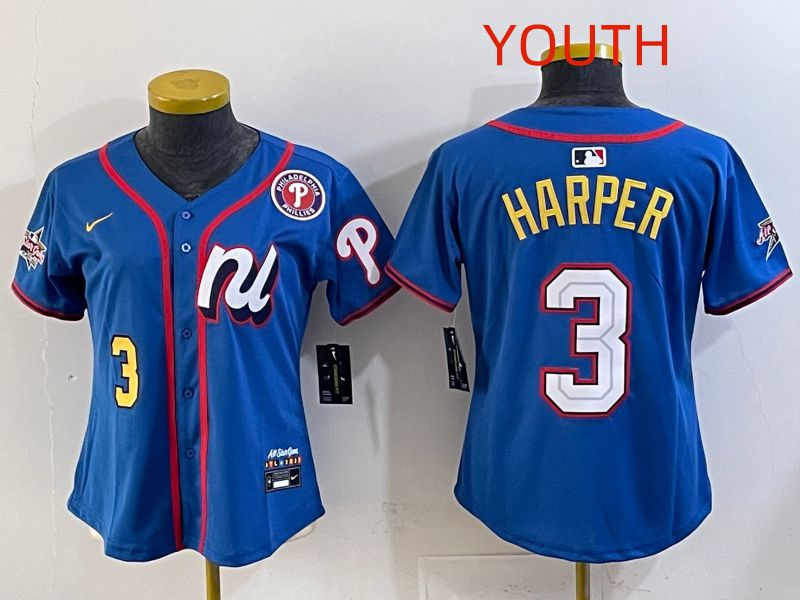 Youth 2025 Philadelphia Phillies #3 Harper Blue All star Nike MLB Jersey style 06->youth mlb jersey->Youth Jersey